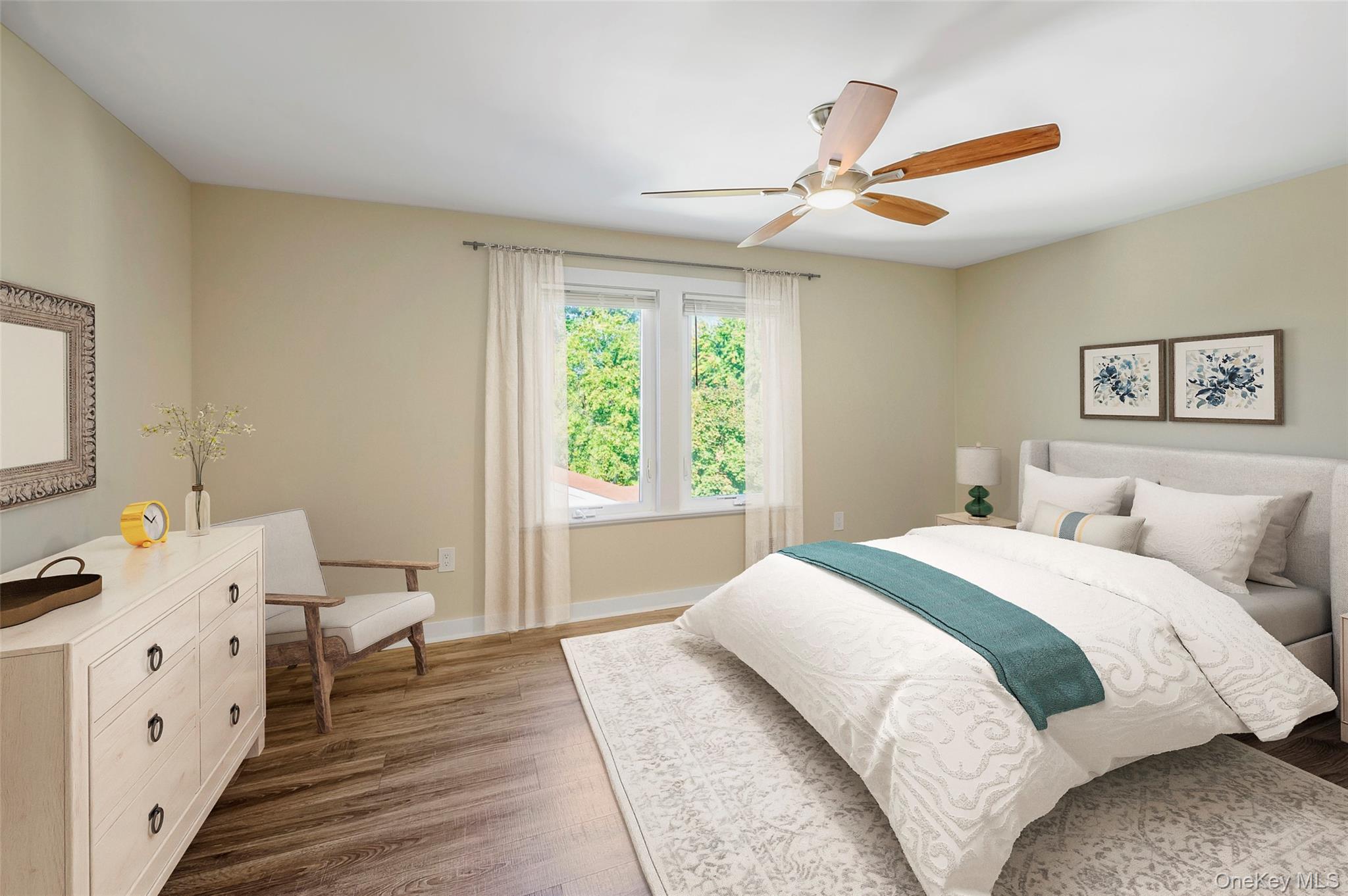 9 Todd Place, Unit 2ND FL RIGHT SIDE Ossining, NY 10562 - Photo 15 of 20 Virtually staged Bedroom with wood finished floors and ceiling fan