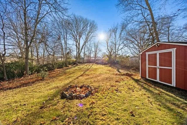 a view of yard with large trees