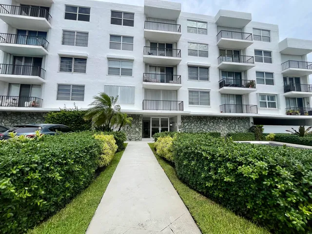 a front view of a multi story building