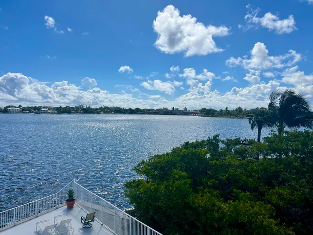 a view of a lake with a city