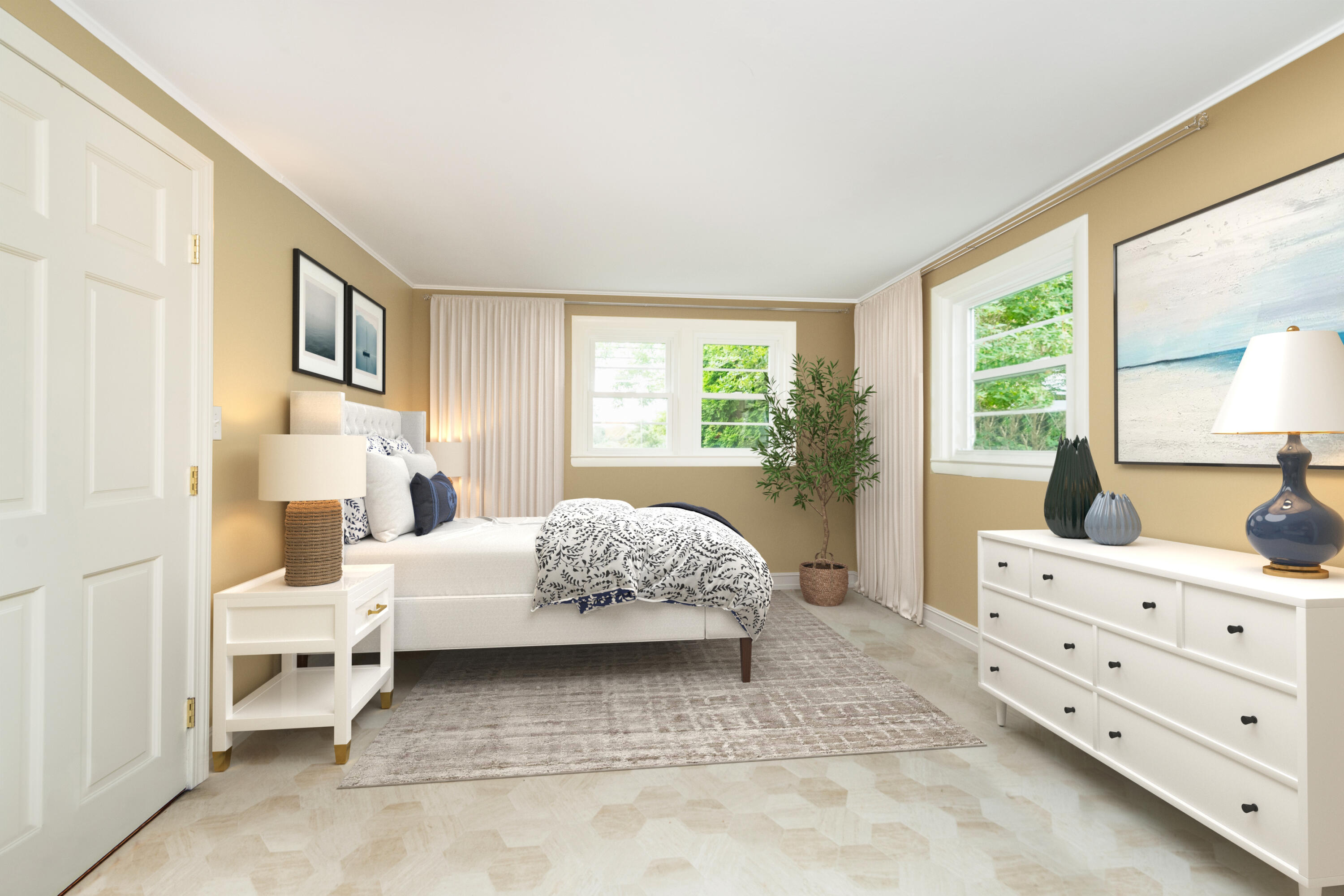 249 West Tisbury Road Edgartown, MA 02539 - Photo 6 of 24 a bedroom with a bed and large windows