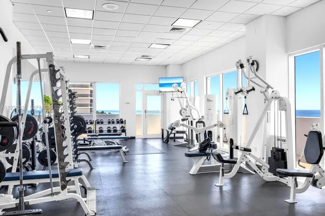 a view of a room with gym equipment