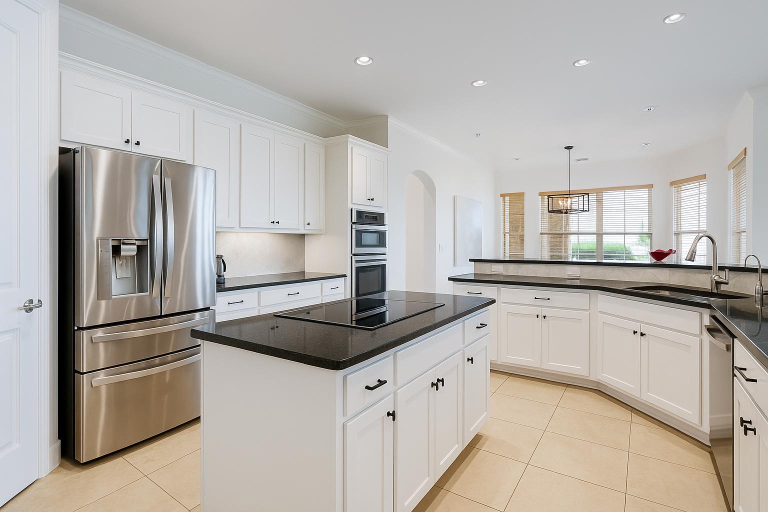 104 Running Brook Trail Spicewood, TX 78669 - Photo 15 of 40 a kitchen with granite countertop a refrigerator sink and cabinets