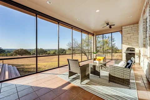 a living room with a large window