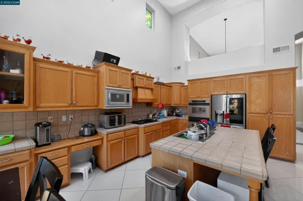 a kitchen with lots of counter top space