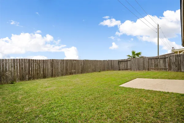 a bathroom with a small yard