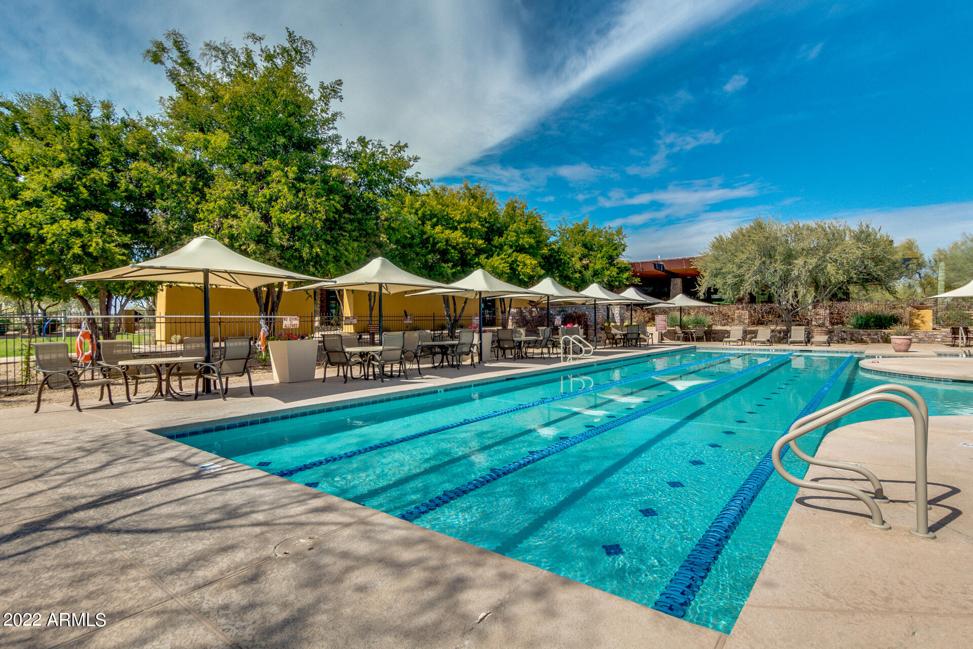 3935 East Rough Rider Road, Unit 1289 Phoenix, AZ 85050 - Photo 59 of 60 a view of a swimming pool with lawn chairs under an umbrella