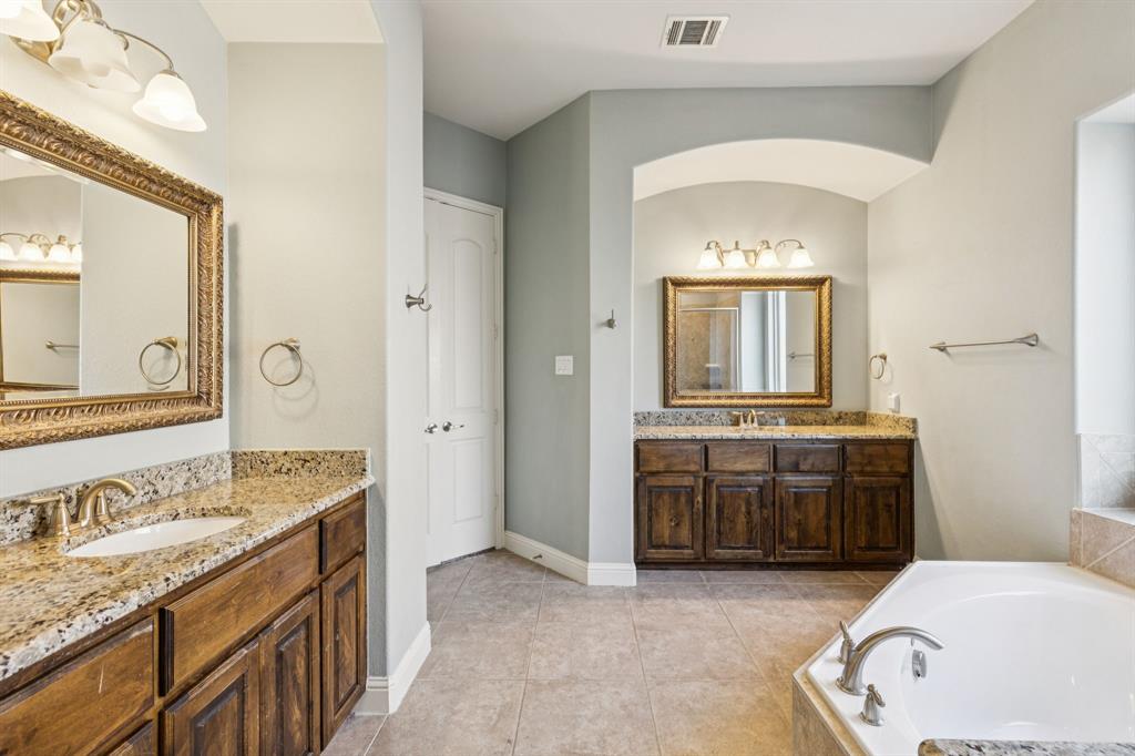 10234 Cava Road Frisco, TX 75035 - Photo 20 of 40 a spacious bathroom with a granite countertop tub sink and mirror