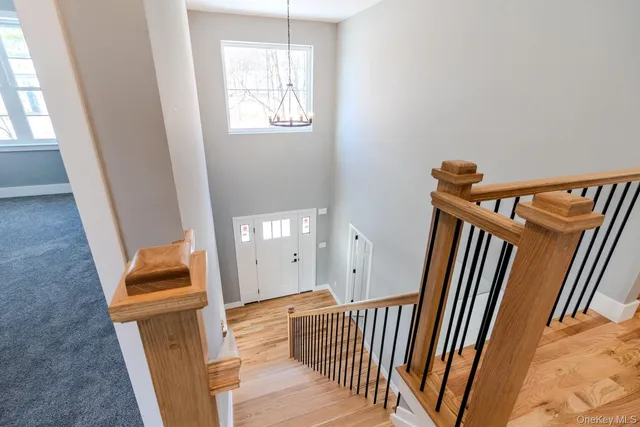 a view of stairs and furniture
