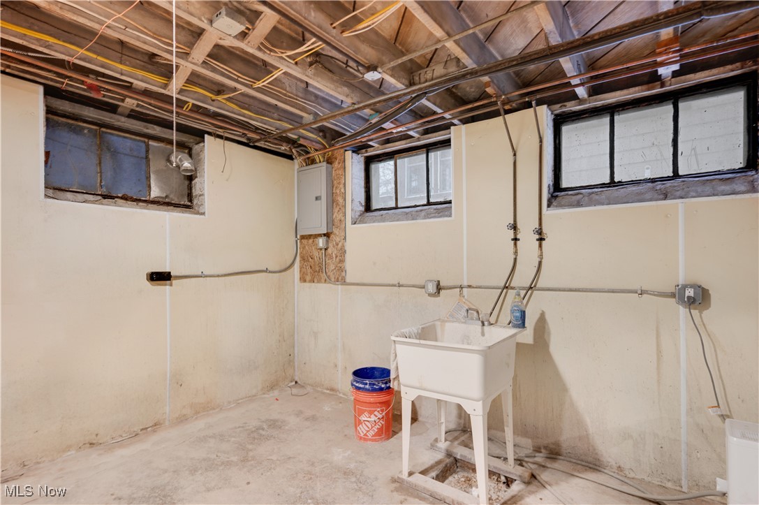 2016 Rossmoor Road Cleveland Heights, OH 44118 - Photo 41 of 46 Unfinished basement featuring electric panel and a sink