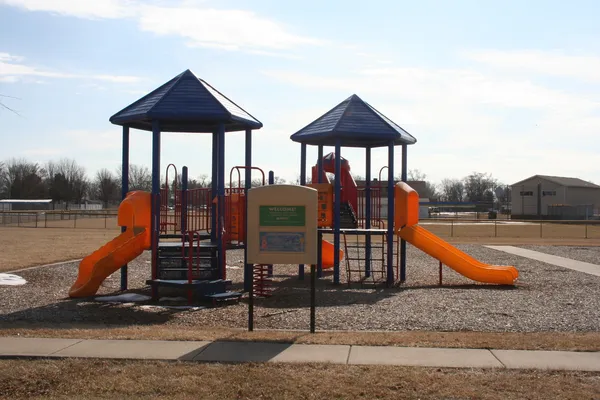 an outdoor space with seating