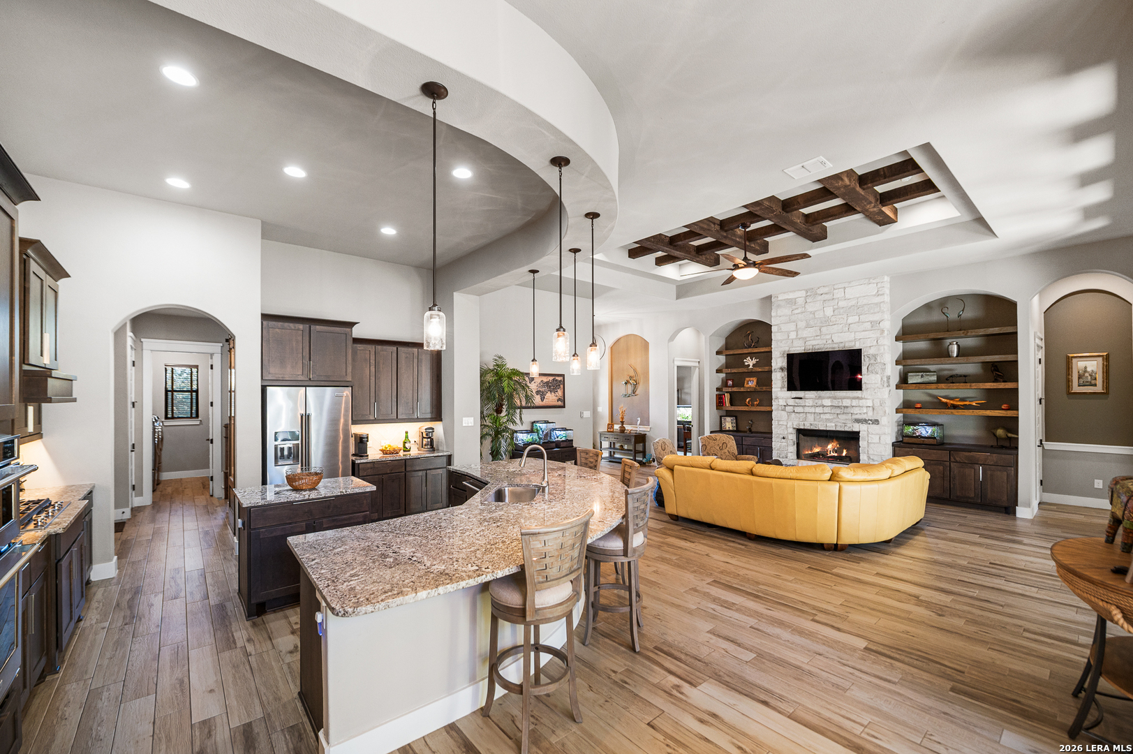 407 Havasu Spring Branch, TX 78070 - Photo 19 of 70 a living room with fireplace furniture and a wooden floor