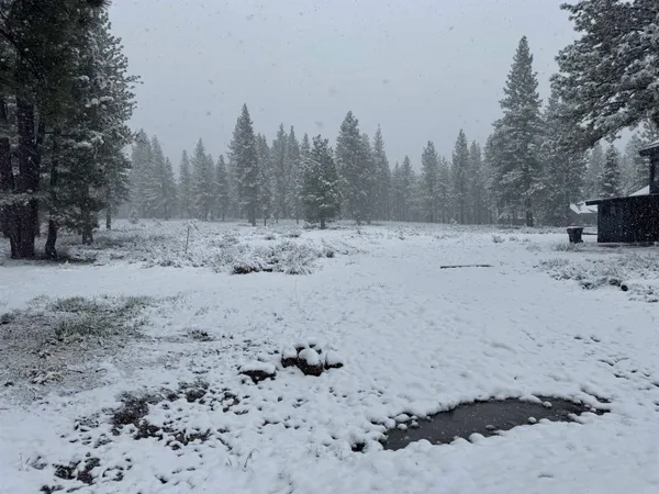 a view of a beach and snow on the beach