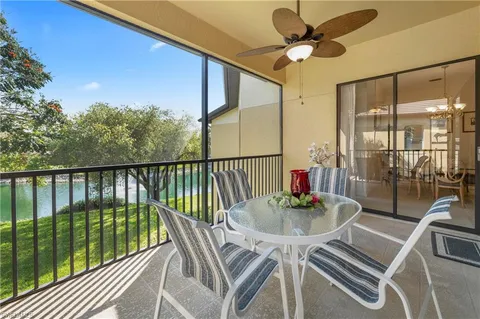 a view of a balcony dining area