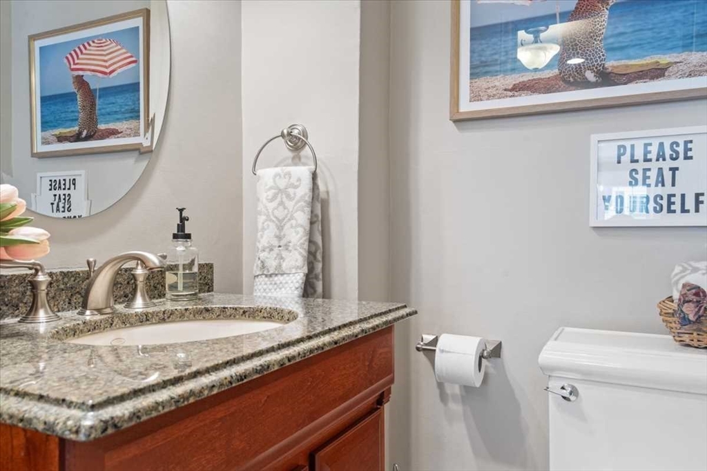 61 Havelock Road Worcester, MA 01602 - Photo 29 of 37 a bathroom with a granite countertop sink and a toilet