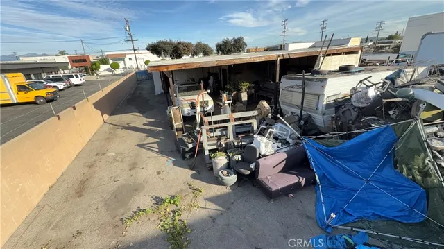 a view of a garage with storage