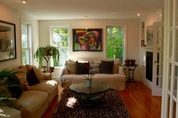 36 Alpine Road Wayland, MA 01778 - Photo 3 of 13 a living room with furniture a fireplace and a large window