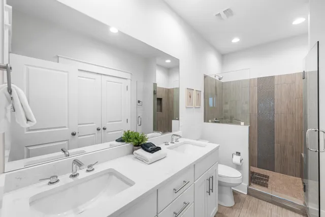a bathroom with a shower curtain and a shower curtain