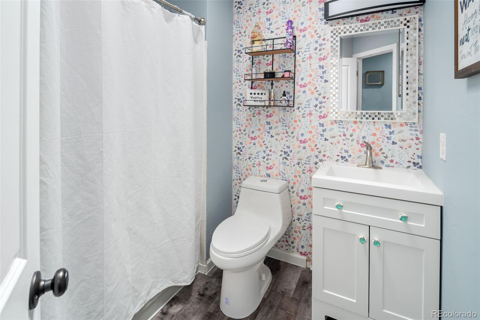 9677 South Castle Ridge Circle Highlands Ranch, CO 80129 - Photo 21 of 24 a bathroom with a toilet sink and mirror