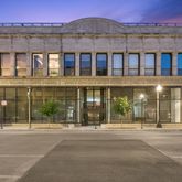 front view of a building with a street