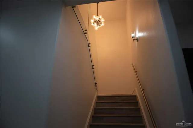 a view of a chandelier in a room