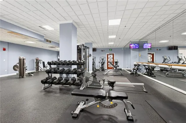 a view of a room with gym equipment