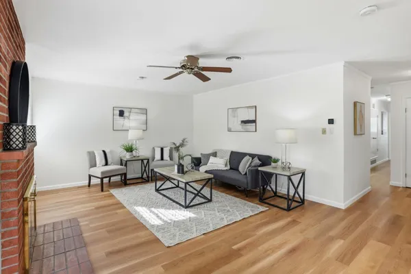 a living room with furniture