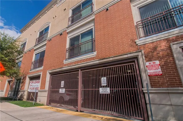 a view of a building with a door