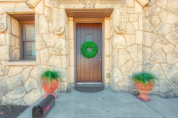 a potted plant sitting in front of a door