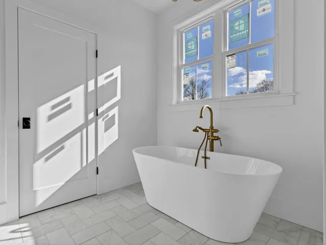 a bathroom with a bathtub