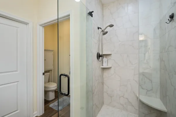 a bathroom with a shower