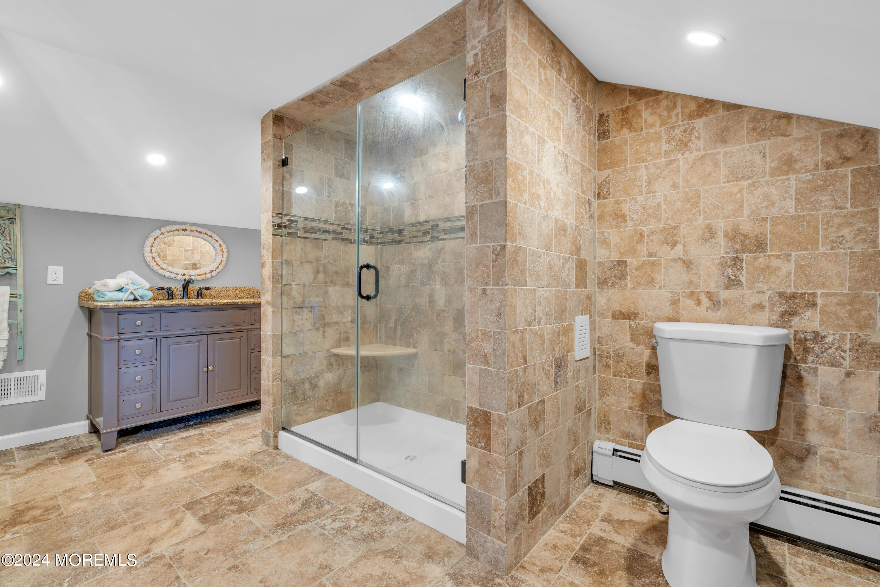 15 Edwards Road Brick, NJ 08723 - Photo 27 of 42 a bathroom with a granite countertop sink a toilet and shower