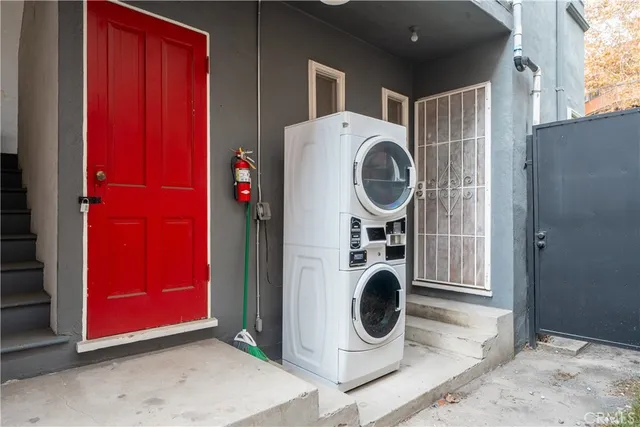 a utility room with dryer and washer