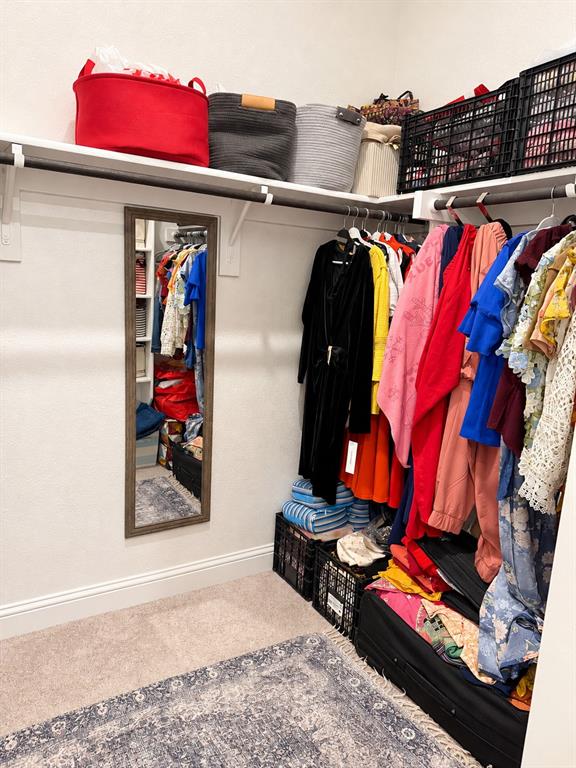 10755 Wells Branch Road Frisco, TX 75035 - Photo 12 of 38 Built-in closet shelving and hanging rods with a full-length mirror and carpeted flooring