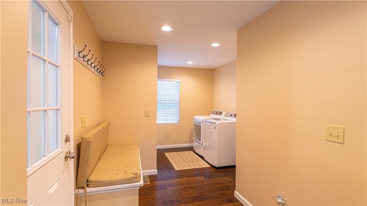 6264 Herbert Road Canfield, OH 44406 - Photo 26 of 47 frist floor Laundry room with recessed lighting, dark wood finished floors, and washer and dryer