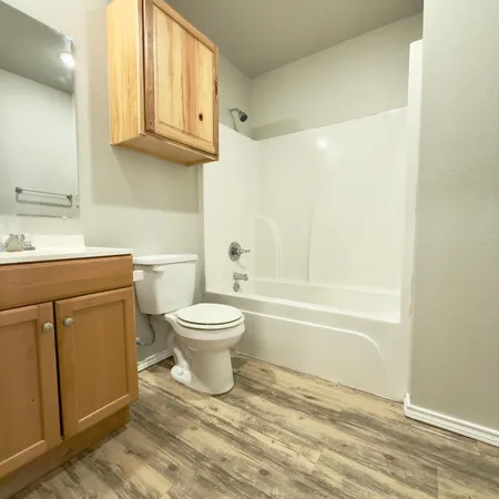 a bathroom with a toilet a sink and bathtub