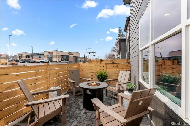 a view of a chairs and table in patio