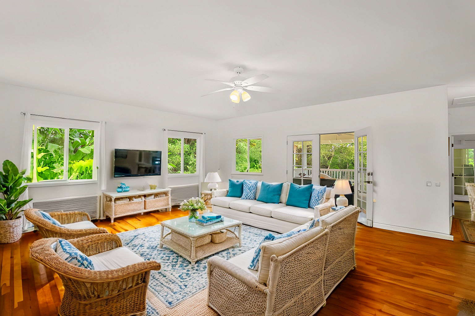 6390 Kalama Road Kapaa, HI 96746 - Photo 3 of 21 a living room with furniture a flat screen tv and a large window