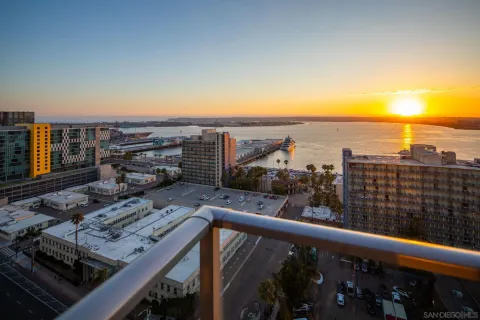 a view of a balcony with an ocean view