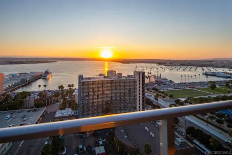 a view of a city from a balcony