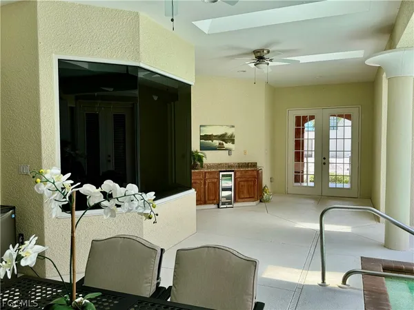a dining room with furniture