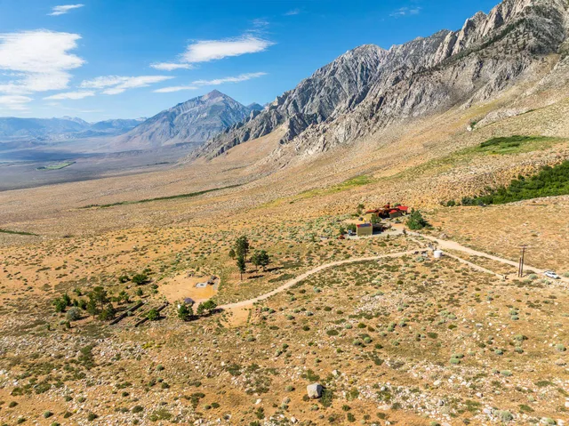 a view of a dry yard with wooden fence