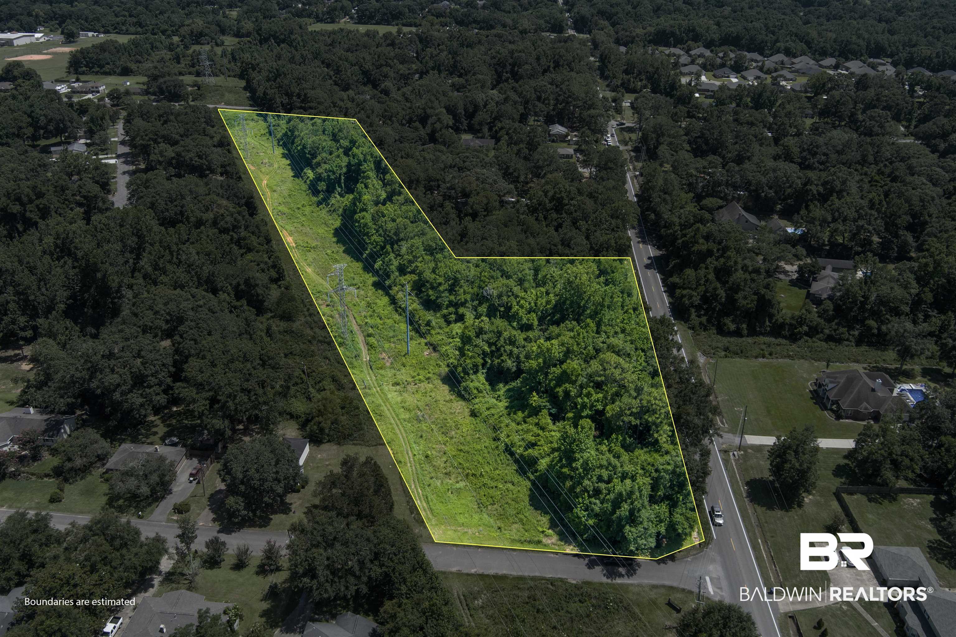 0 McFarland Road Mobile, AL 36695 - Photo 3 of 11 Aerial view of property's location with a forest and property boundaries highlighted