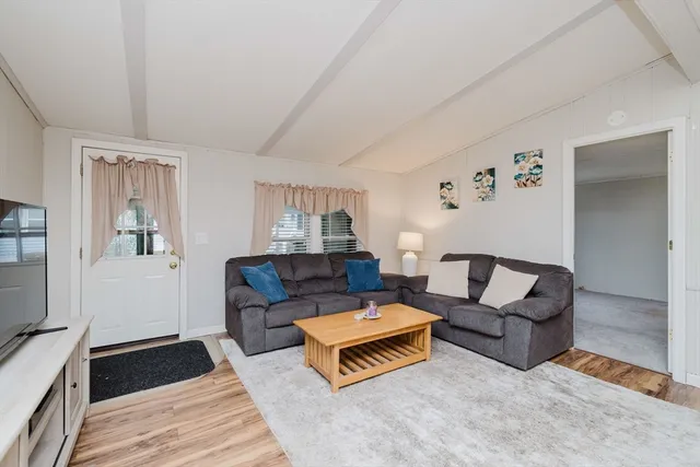 a living room with furniture and a rug