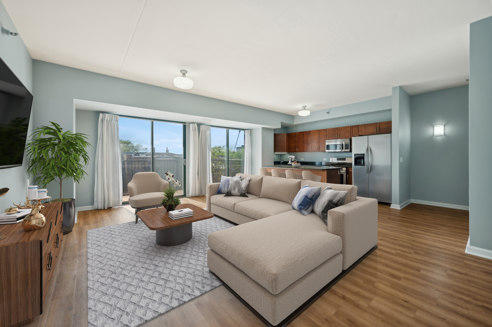 4848 North Sheridan Road, Unit 403 Chicago, IL 60640 - Photo 3 of 21 a living room with furniture and a large window