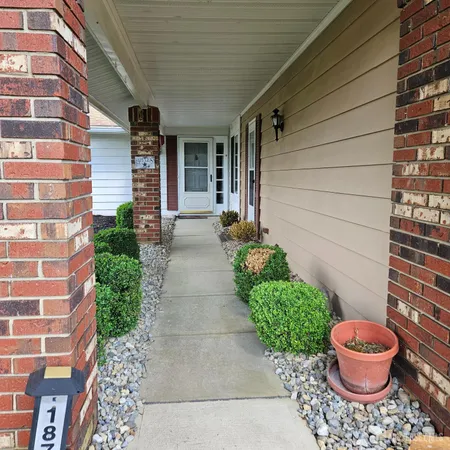 a view of a backyard of the house with potted plants