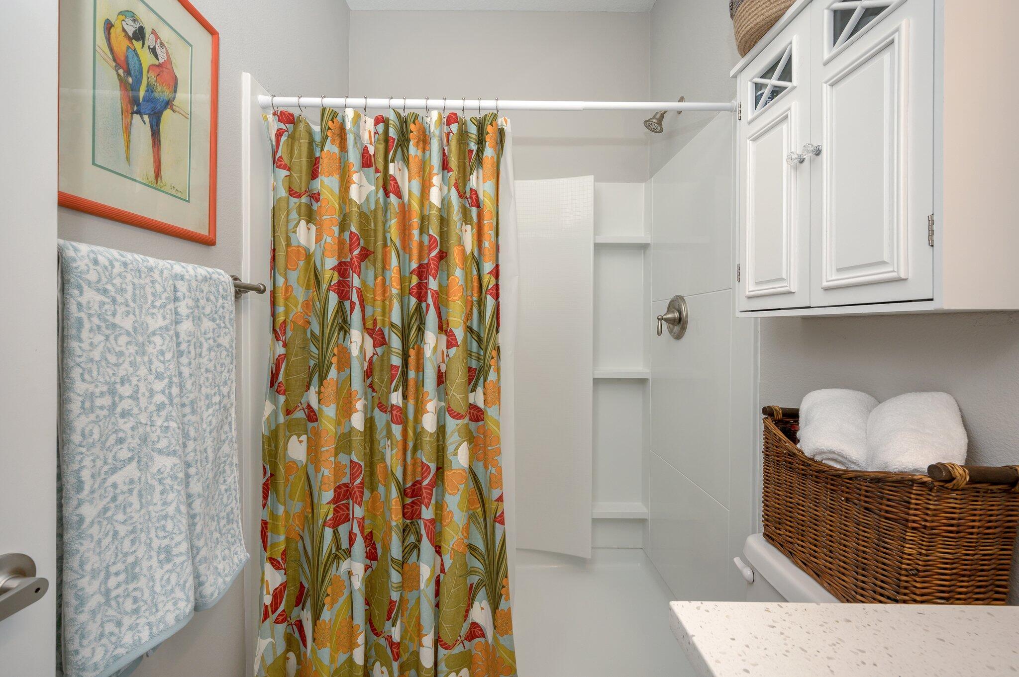 280 North Sand Palm Road Freeport, FL 32439 - Photo 23 of 34 a bathroom with a granite countertop sink a mirror and shower curtain