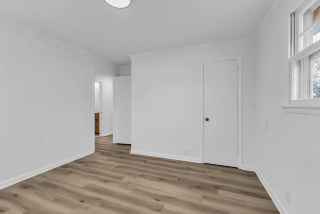 an empty room with a workbench