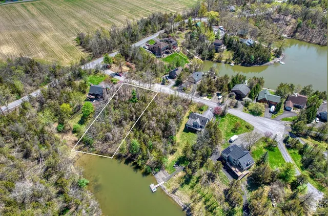 a view of a lake with a park