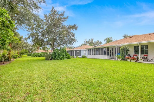 a view of a garden with a tree